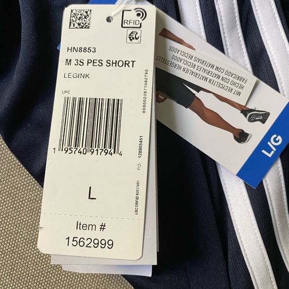 ADIDAS Mens 3S PES Shorts Navy White Stripes Basketball Zipper Pockets Large - Picture 12 of 12